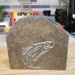 Napkin Holder Slate Rock with Trout Fish Laser Cut Design Artist Charles Mason